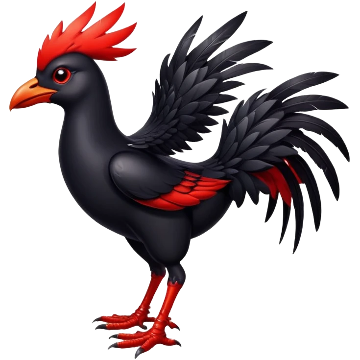 Black chocobo from Final Fantasy, sleek dark bird with red eyes emoji