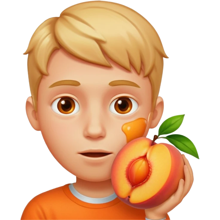 Boy with his face stuck in a juicy peach emoji