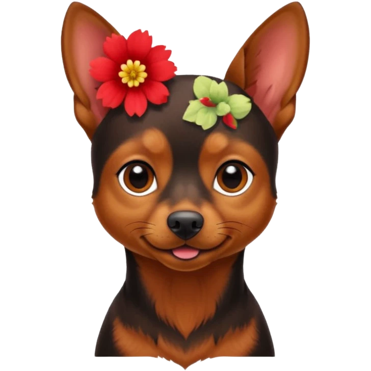 a little brown pinsher, who give a red flower emoji