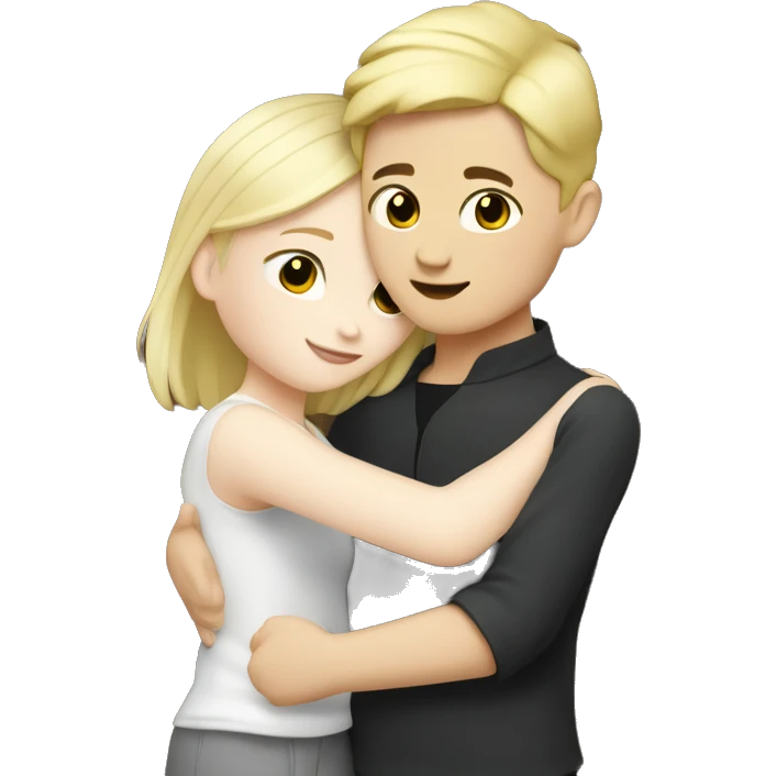 Blonde white girl hugs Chinese boy who has pale skin and black hair emoji