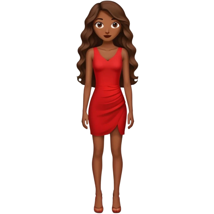 Quiero una senorita alta delgada , sintura pequena , pelo largo y ondulado , y con un vestido rojo pegado y corto y que sea piel morena  emoji