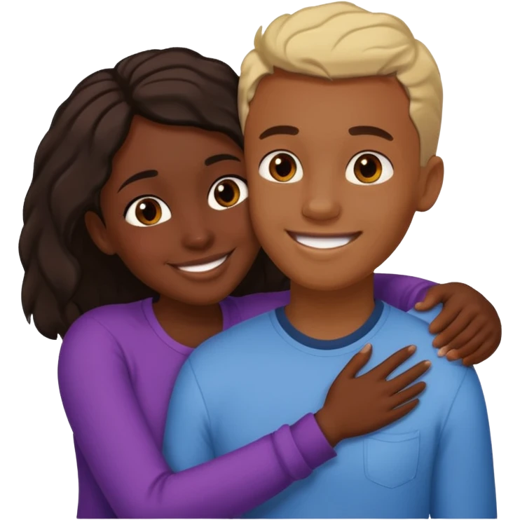 dark skin girlfriend hugs light skin boyfriend emoji