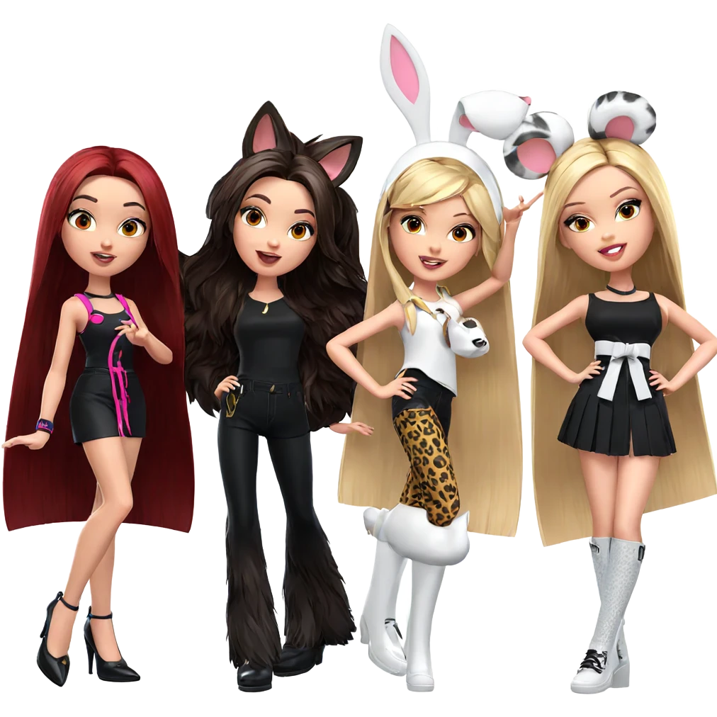 stylish girls with animal ears emoji