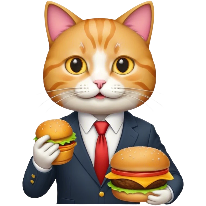 cat wearing suit with burger emoji