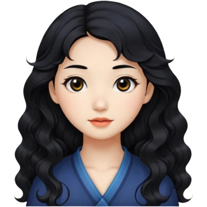Beautiful girl,Black hair,wavy hair，long hair,Black eyes,Chinese emoji