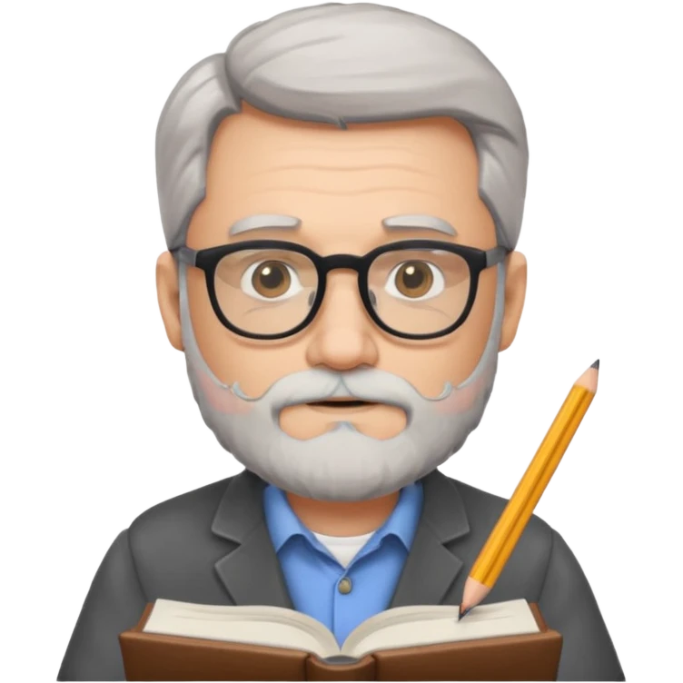 man with gray beard and glasses studying emoji