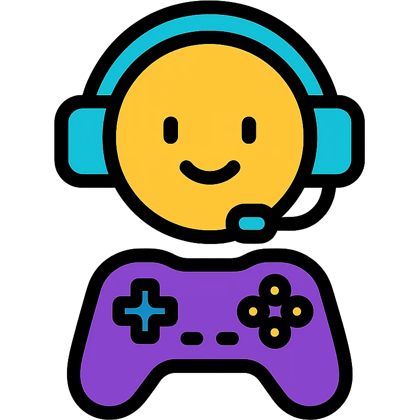 gaming mascot with a game controller and gaming headset emoji