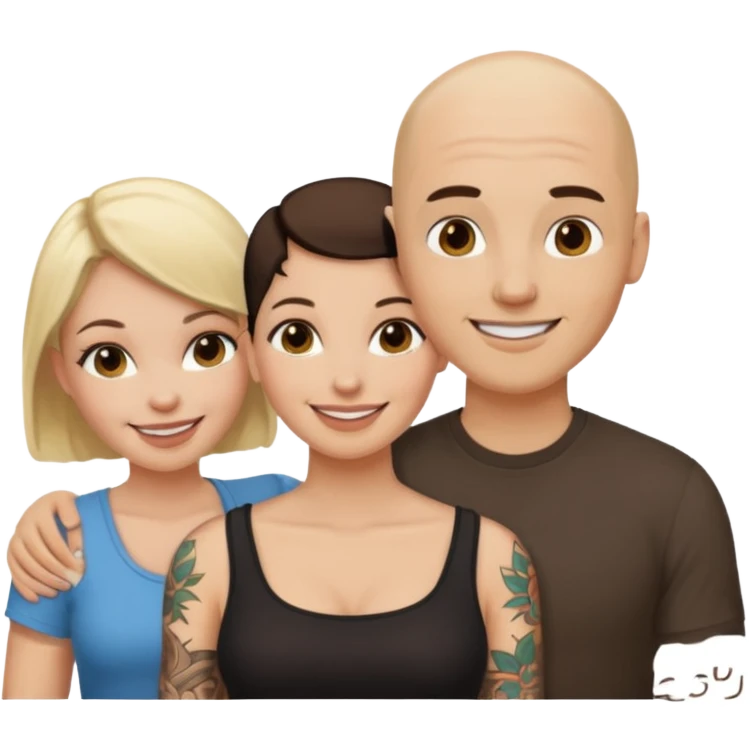 throuple blonde female brunette females bald tattoed male emoji