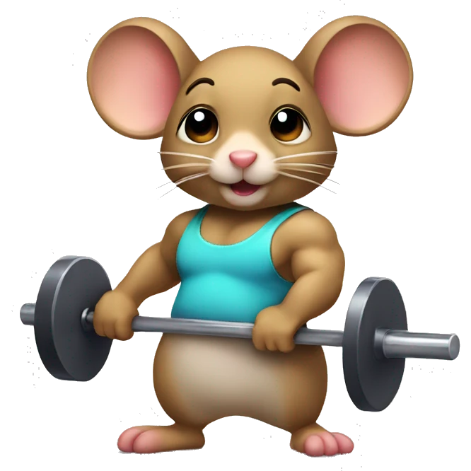 Cute mouse with barbell emoji