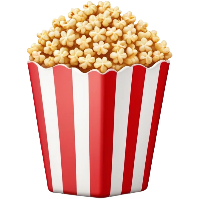 minimalist caramel popcorn in red and white horizontally striped package, ultra simple design, Apple emoji style emoji