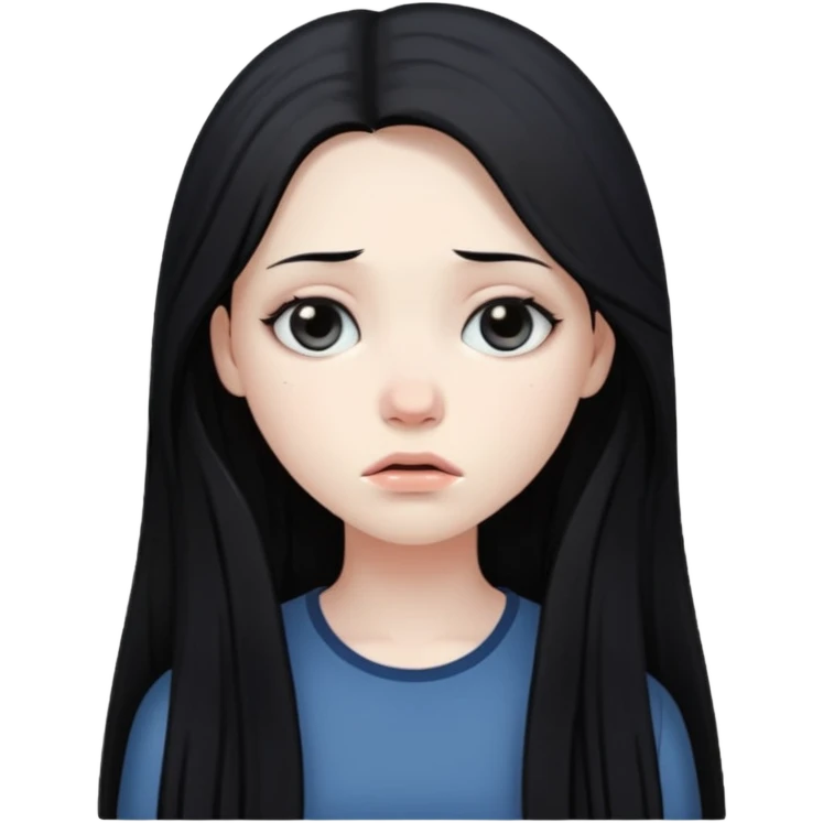 Pale girl with long black hair sad emoji