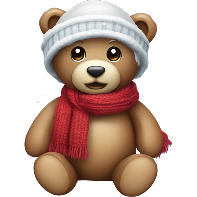 Gute Nacht teddy mit roter Mütze und Schal und Mond im Schnee  emoji