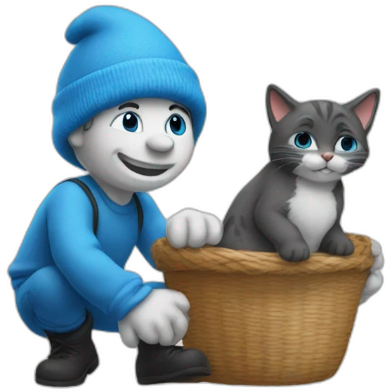 A Smurf carrying a cat emoji