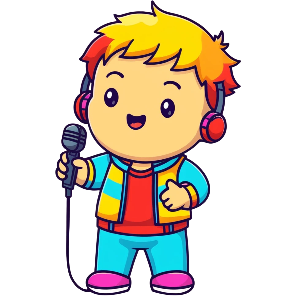 Fanloid Xydrick idol character singing with microphone, colorful concert outfit emoji