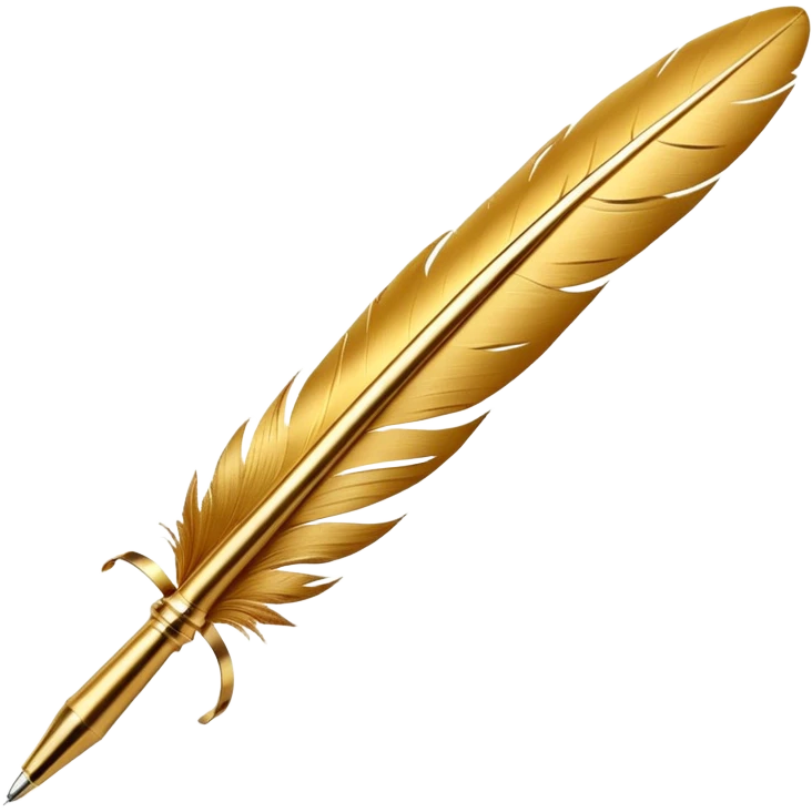 3D perspective academic premium golden ink feather pen emoji