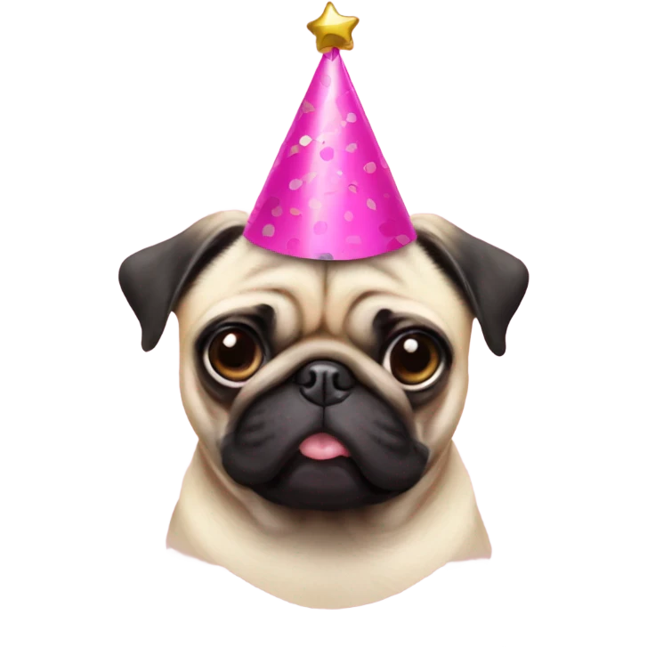 Pug with pink nails and a party hat emoji