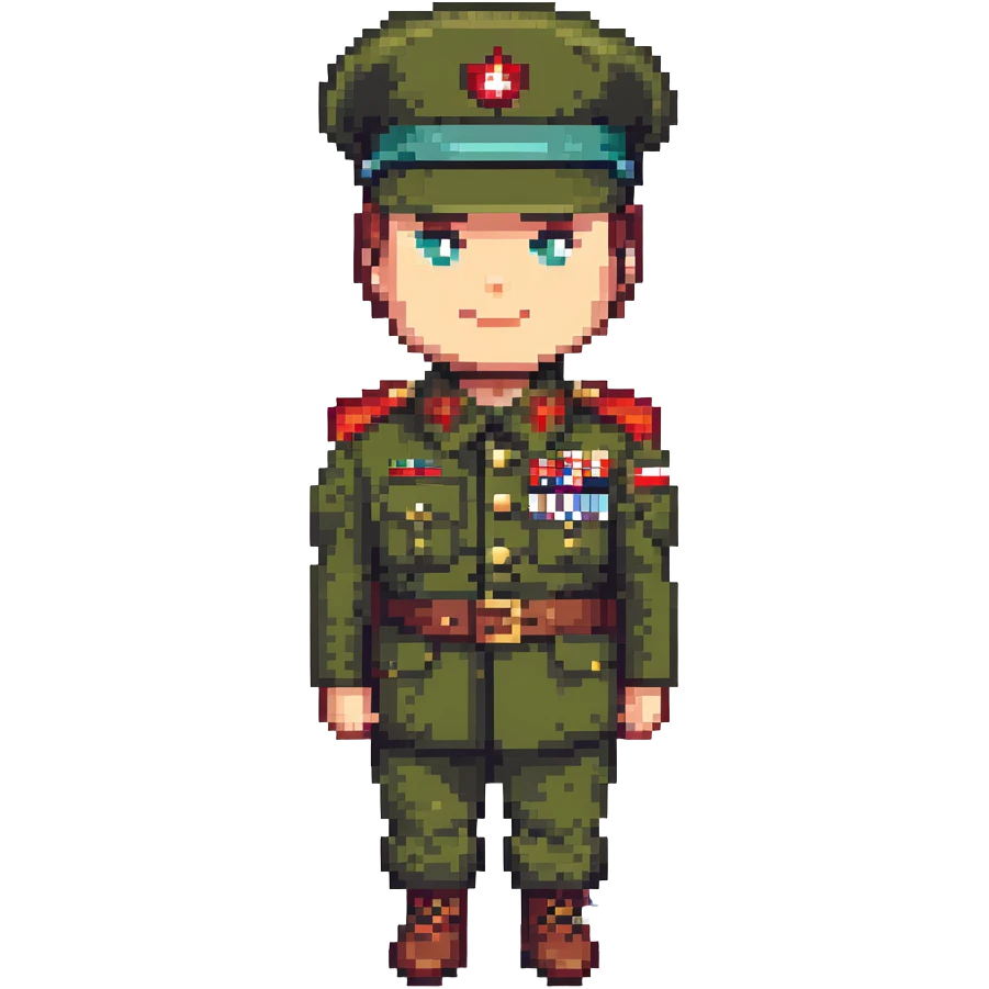 portrait of Turkish general Kenan Evren in military uniform, 8-bit retro pixel art style emoji
