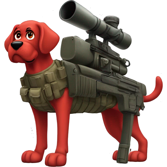 Clifford the giant bright red dog pbs humanoid as a military sniper call of duty character standing alone emoji