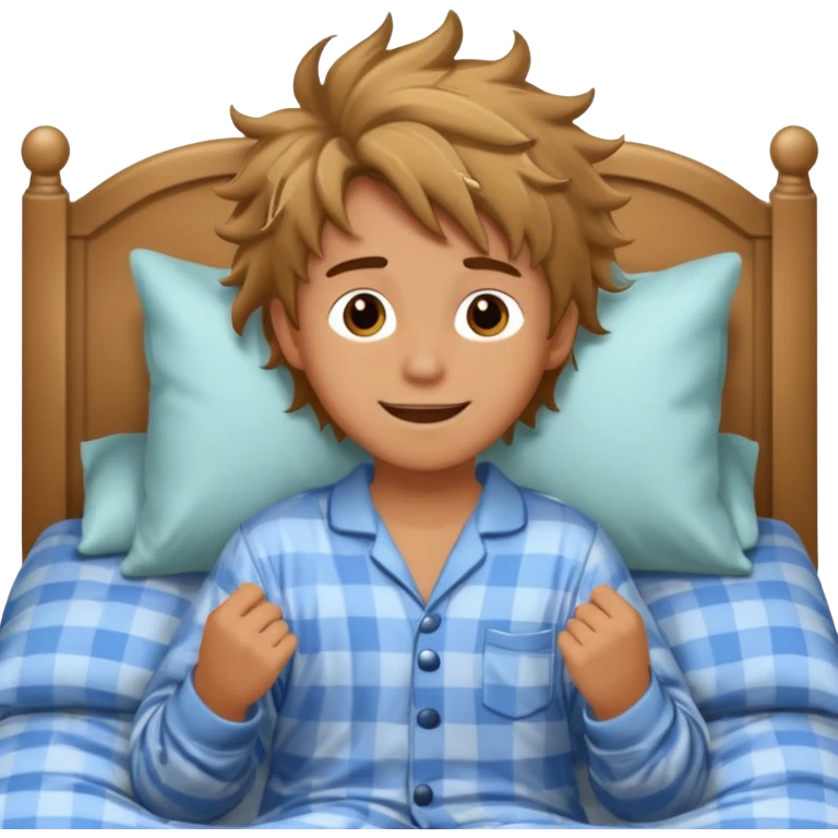 emoji- of a smiley boy waking up in bed emoji
