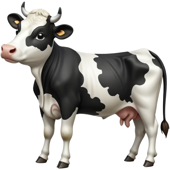 cinematic-[black and white cow]-realistic-full-body-standing-emoji,-tail-flicking-lazily,-head-tilted-dramatically,-sleek-[black and white]-coat,-simplified-yet-realistic-focused-features,-highly-detailed,-glowing-with-an-almost-sarcastic-glow emoji