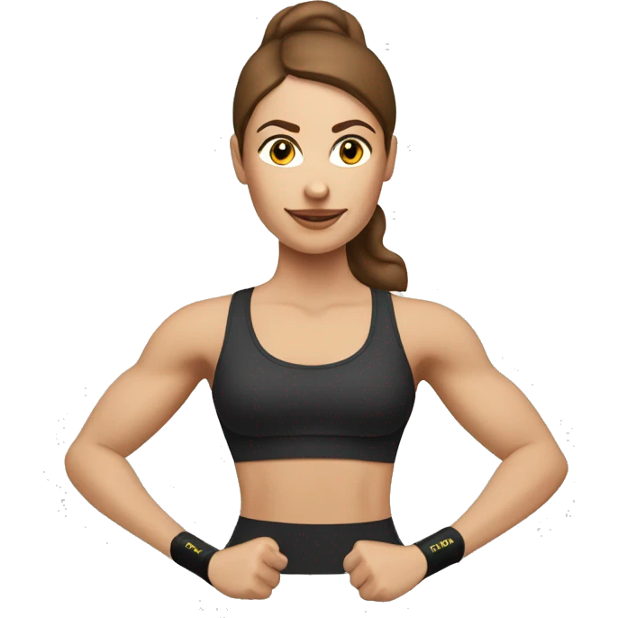 white woman with brown hair working out with TRX resistance bands emoji