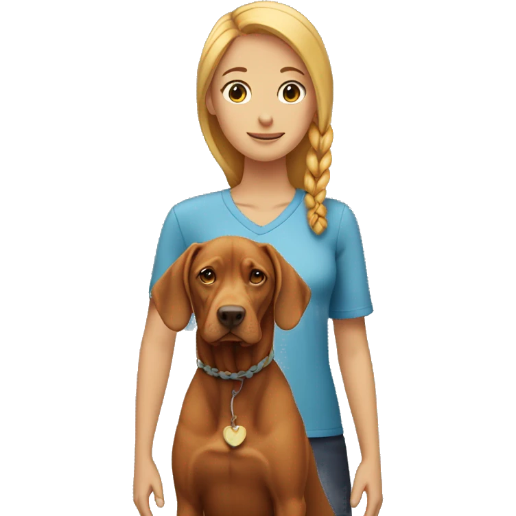 Two vizslas standing side by side with blond girl with braids emoji