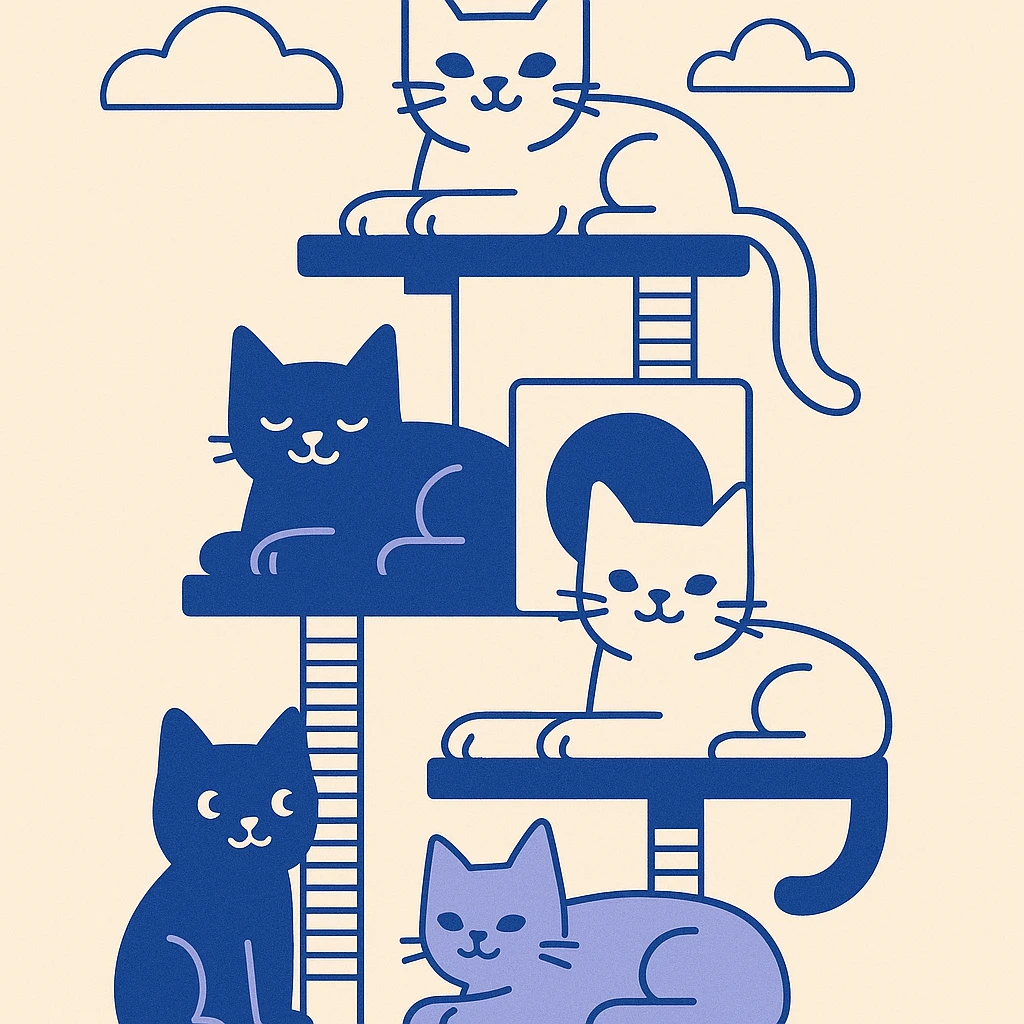 cats relaxing in a vertical playhouse emoji