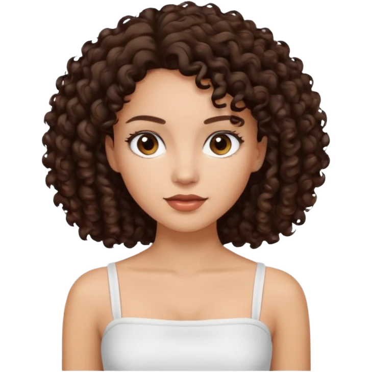 Woman with light skin and dark brown eyes and dark brown curly hair and white tube top emoji