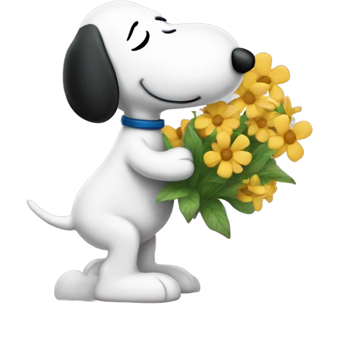 snoopy kissing flowers emoji