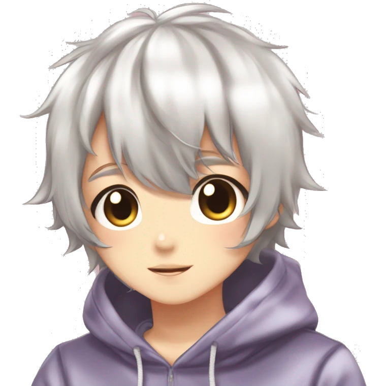 Cute Kawaii Beautiful Gorgeous Sparkly Shiny Blushing Anime Style Romantic Shojo Catboy Man Guy Femboy With Pretty Hair And Hoodie Trendy Style Outside emoji