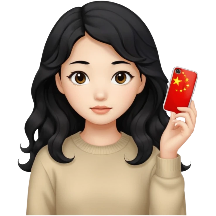 Beautiful girl,Black hair, wavy long hair,Black eyes,Chinese, beige sweater  emoji