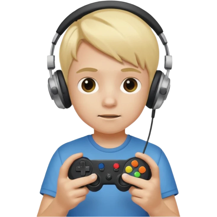blonde kid with headphones holding game controller emoji