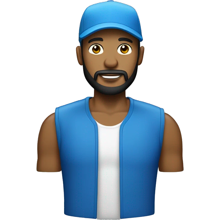 Homme blanc avec une barbe naissante portant une casquette bleu , un survêtement bleu et des baskets bleues emoji