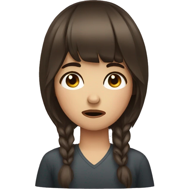 A brunette girl with bangs who is so tired she is crying  emoji
