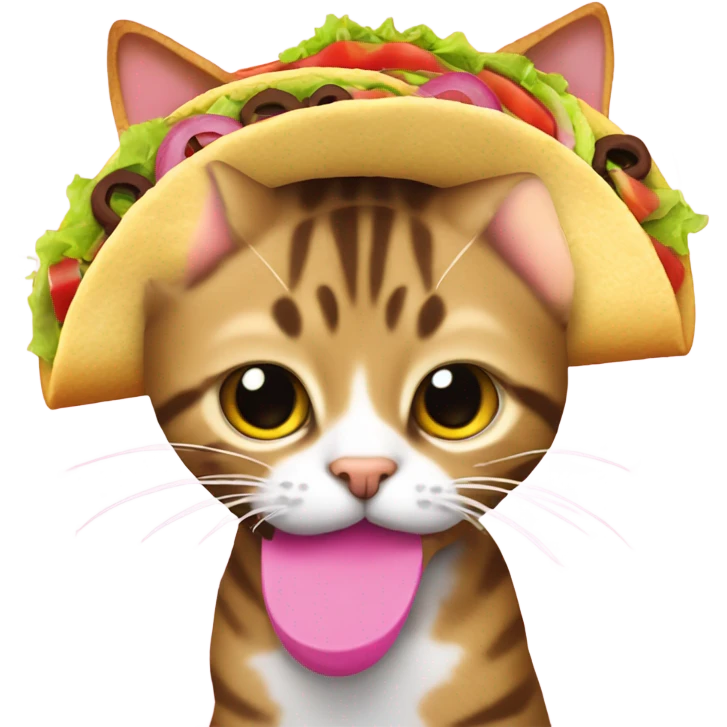 tabby cat with pink nose eating a taco emoji