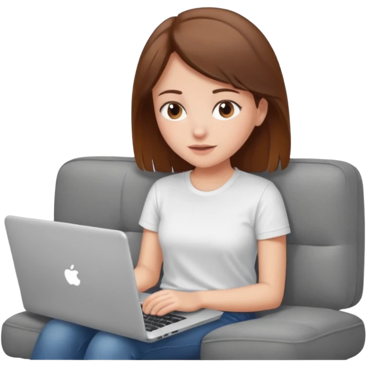 A girl is working with a laptop while lying on the sofa emoji