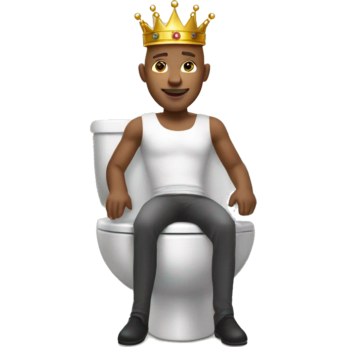 bald guy with a crown, sitting the toilet in the bathroom like a king on his throne. emoji