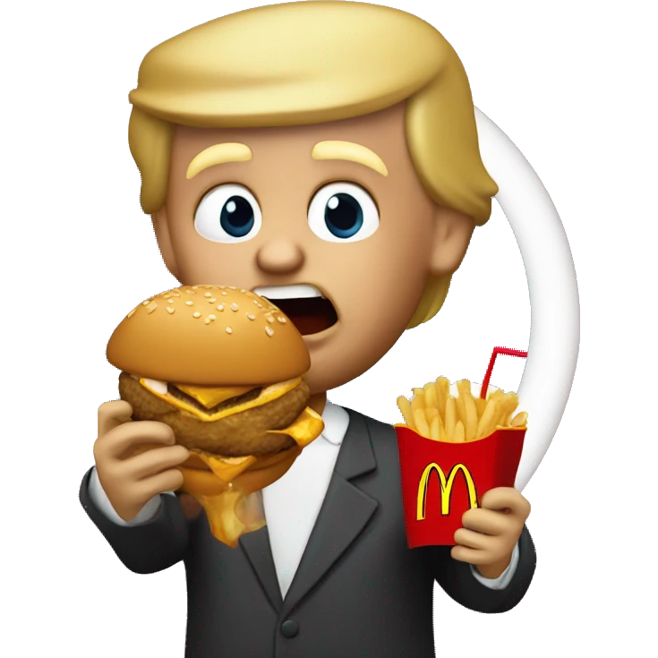 Donald trump eating McDonalds with Jesus emoji