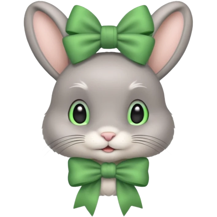 grey bunny with green bow on head emoji