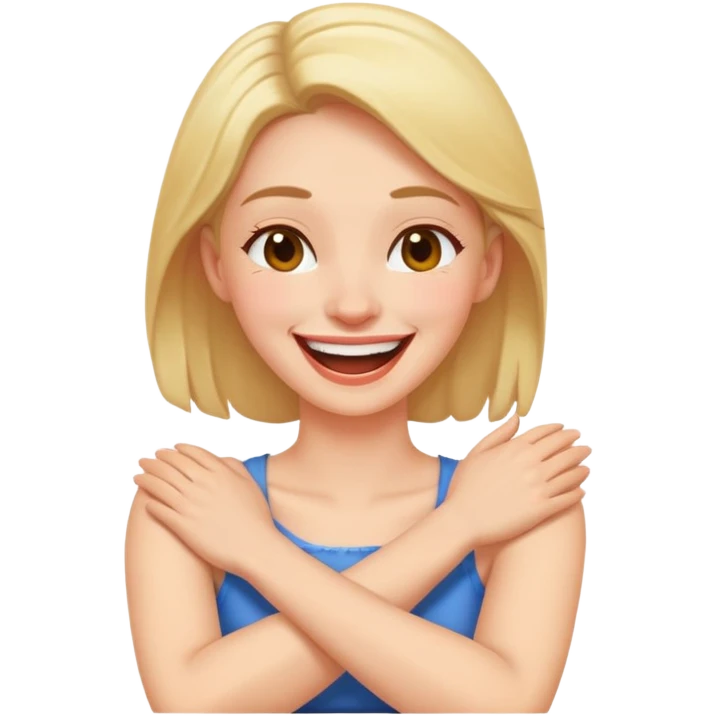 Arms crossed holding neck laughing woman emoji