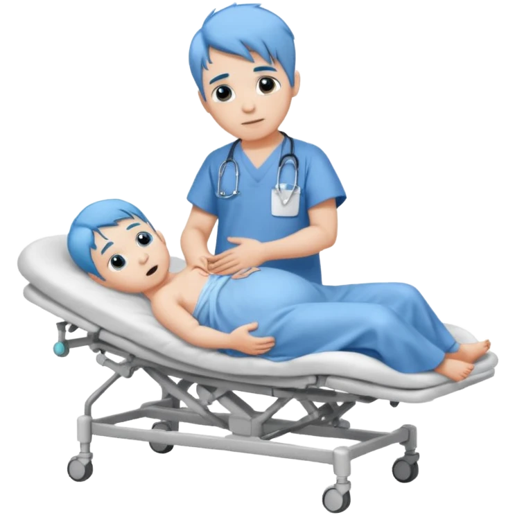 make a roblox charecter with blue hair a MAN  and give him white skin and make him giving birth emoji