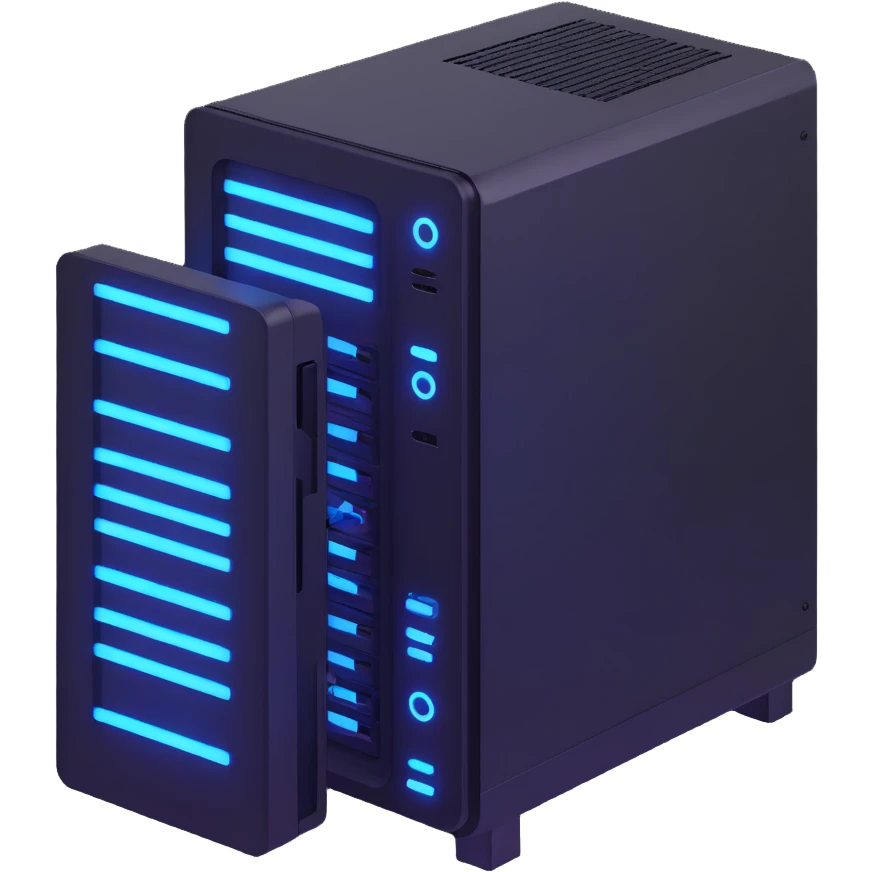 server PC with neon blue glowing components emoji