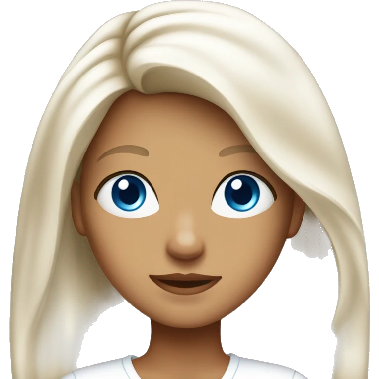 Tanned girl with long golden hair and blue eyes in white clothes emoji