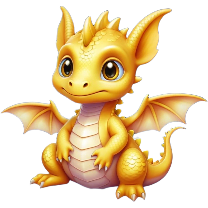 Airbrush painted image of an adorable little baby dragon with large glistening eyes sitting on a cloud under a deep galactic sky with pearlescent scales and wings spread against the stars emoji