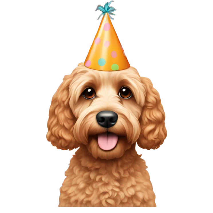 Apricot Cockapoo with party hat emoji