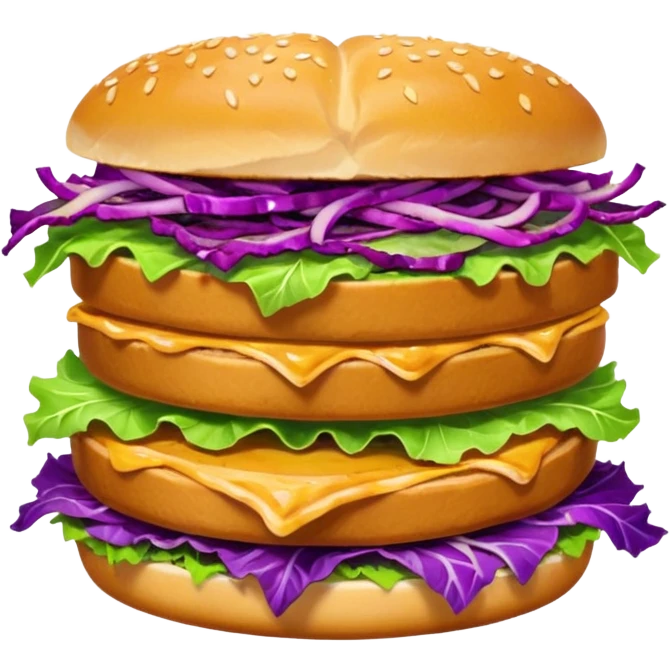 Spicy stacked chicken sandwich — two thick golden toast slices, a crispy breaded chicken fillet, green lettuce, and purple cabbage slaw, with glossy dark sauce dripping down the sides. emoji