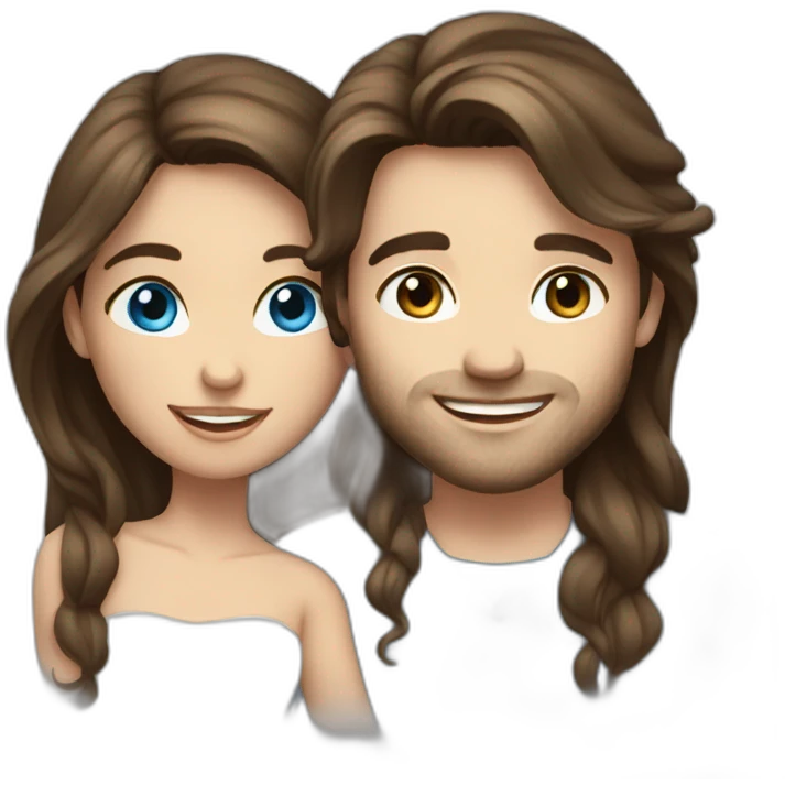 Cute brunette couple long hair, blue-eyed  emoji