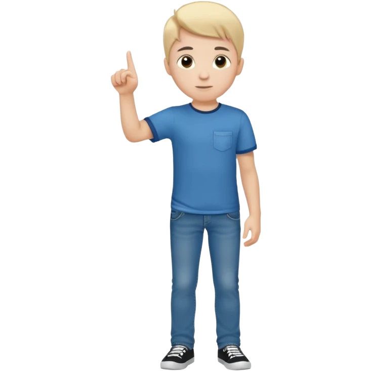 A boy poitning to the sideways. Full body. emoji