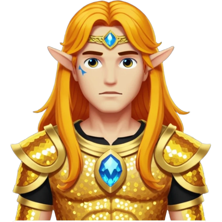 Ares from Lore Olympus with long amber hair, amber sequin outfit emoji