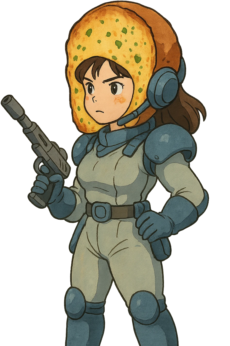 A female space warrior from a distant planet, except it’s garlic bread  emoji